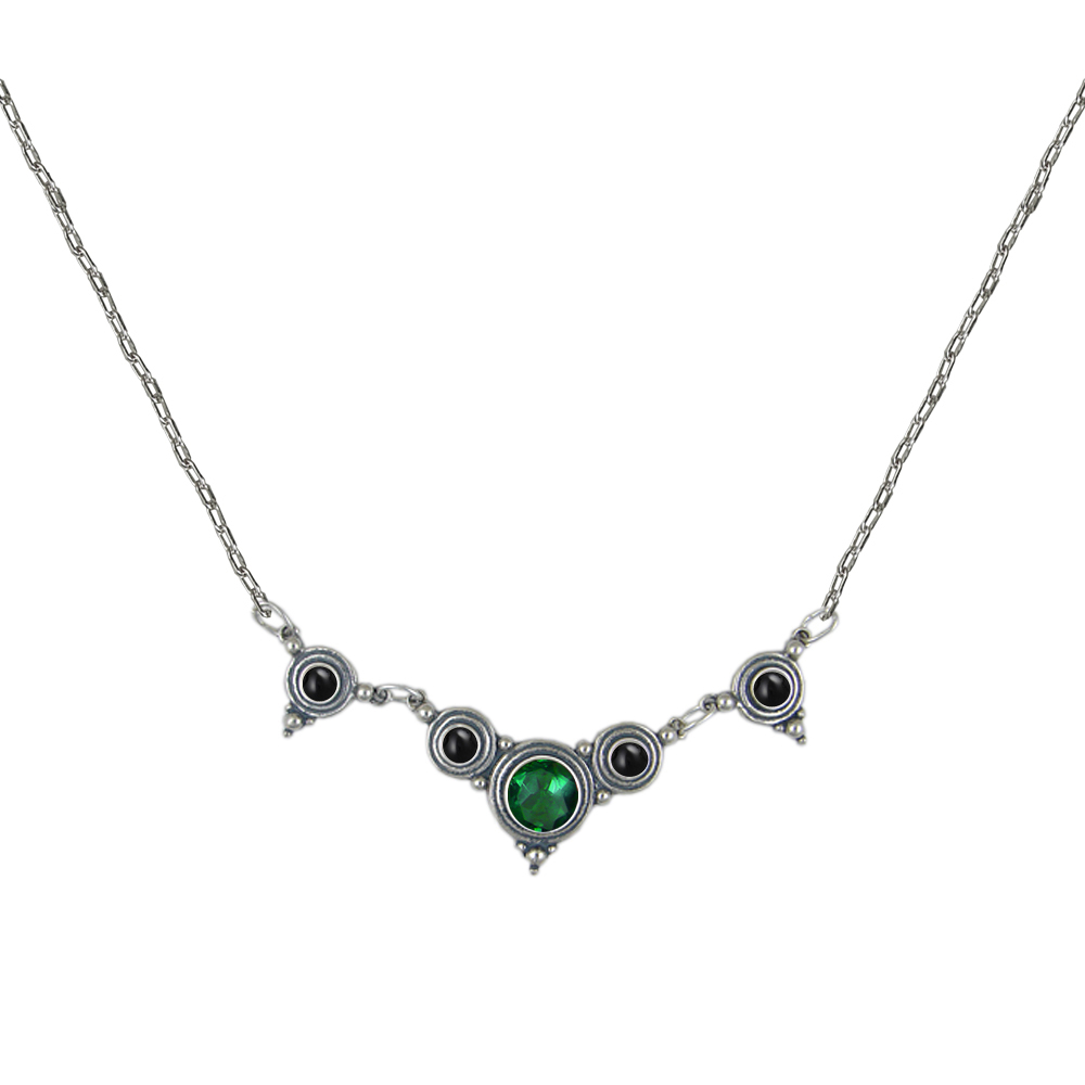 Sterling Silver Gemstone Necklace With Green And Black Onyx